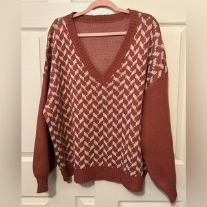 SHEIN Rust and White V-Neck Chevron Sweater 3x